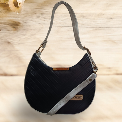 u shape black color handbag